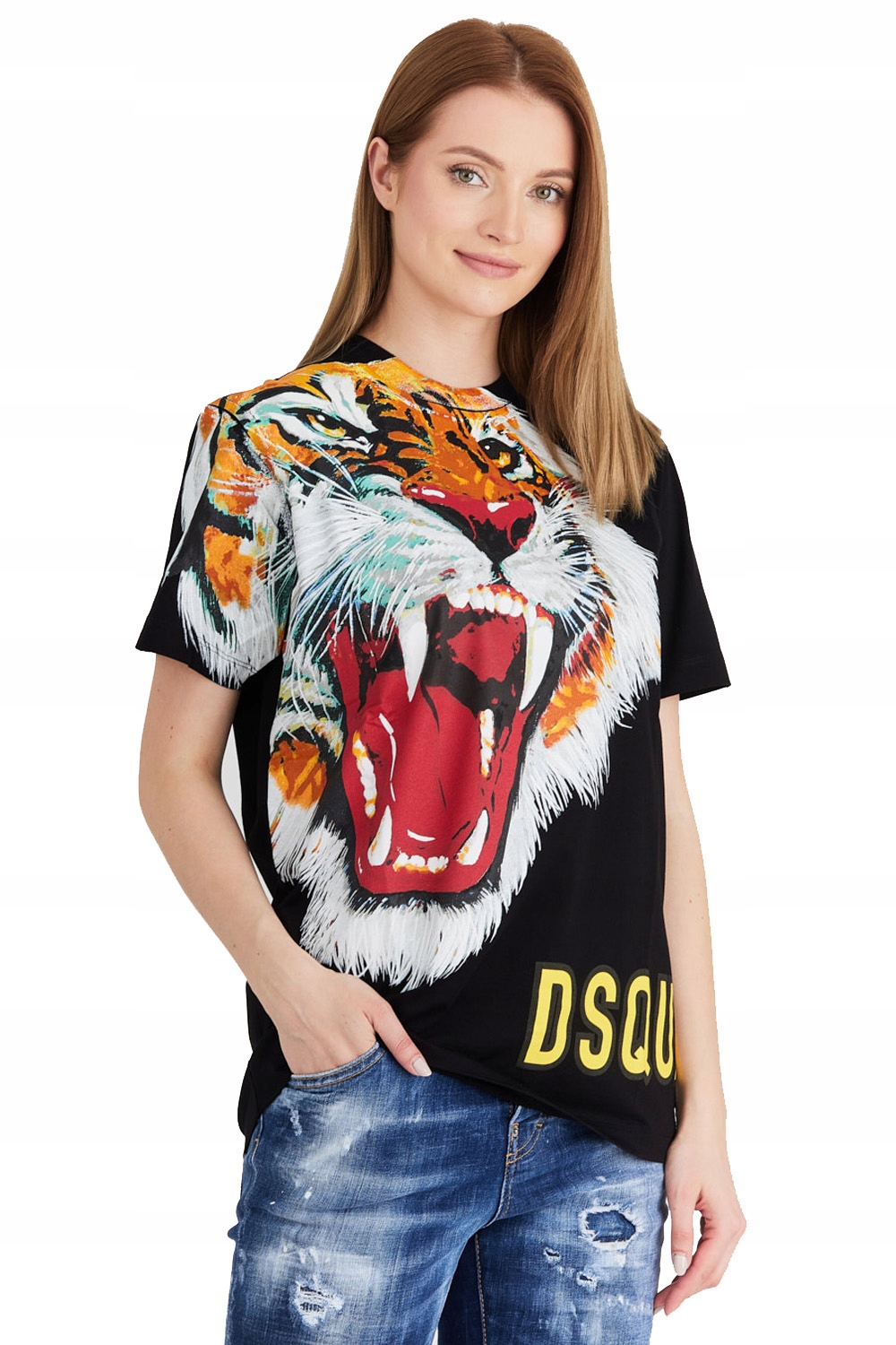 DSQUARED2 Černé dámské tričko s tygrem, velikost L