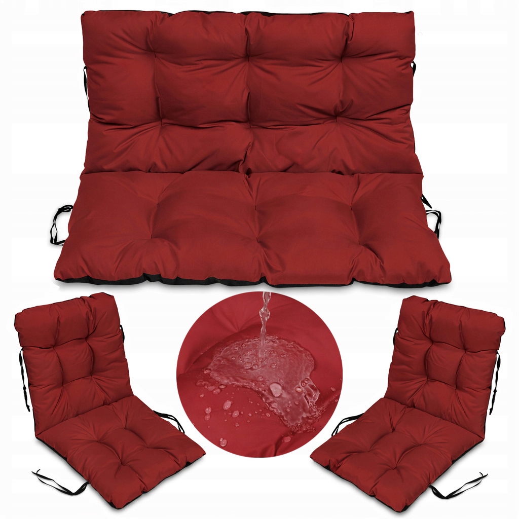 Set 2+1 polštáře na ratanový nábytek voděodolný, měkký 100x60x50 Bordo