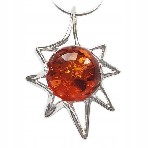 Slunce sluníčko přívěsek s přírodním Jantarem stříbro 925 řetízek Bonus