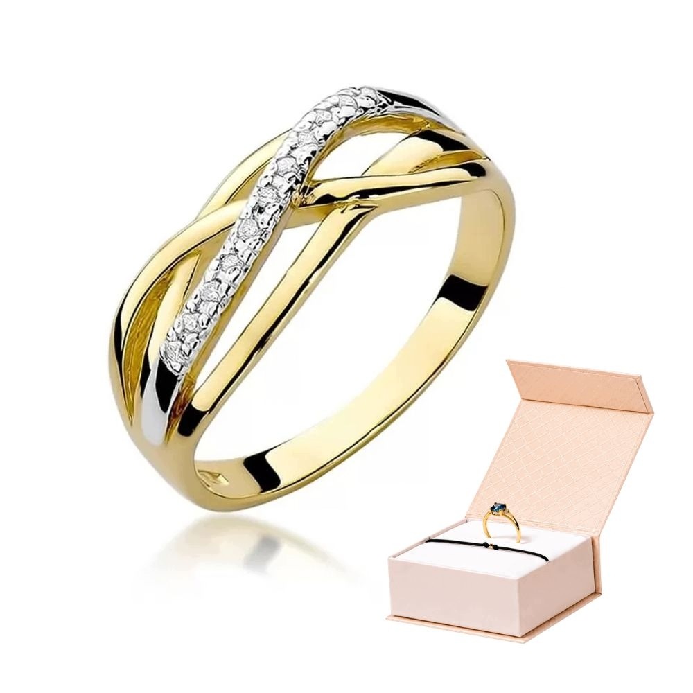 Prstýnek S Diamanty 0,10 ct Zlatý 585 Propletený Zlatý Náramek