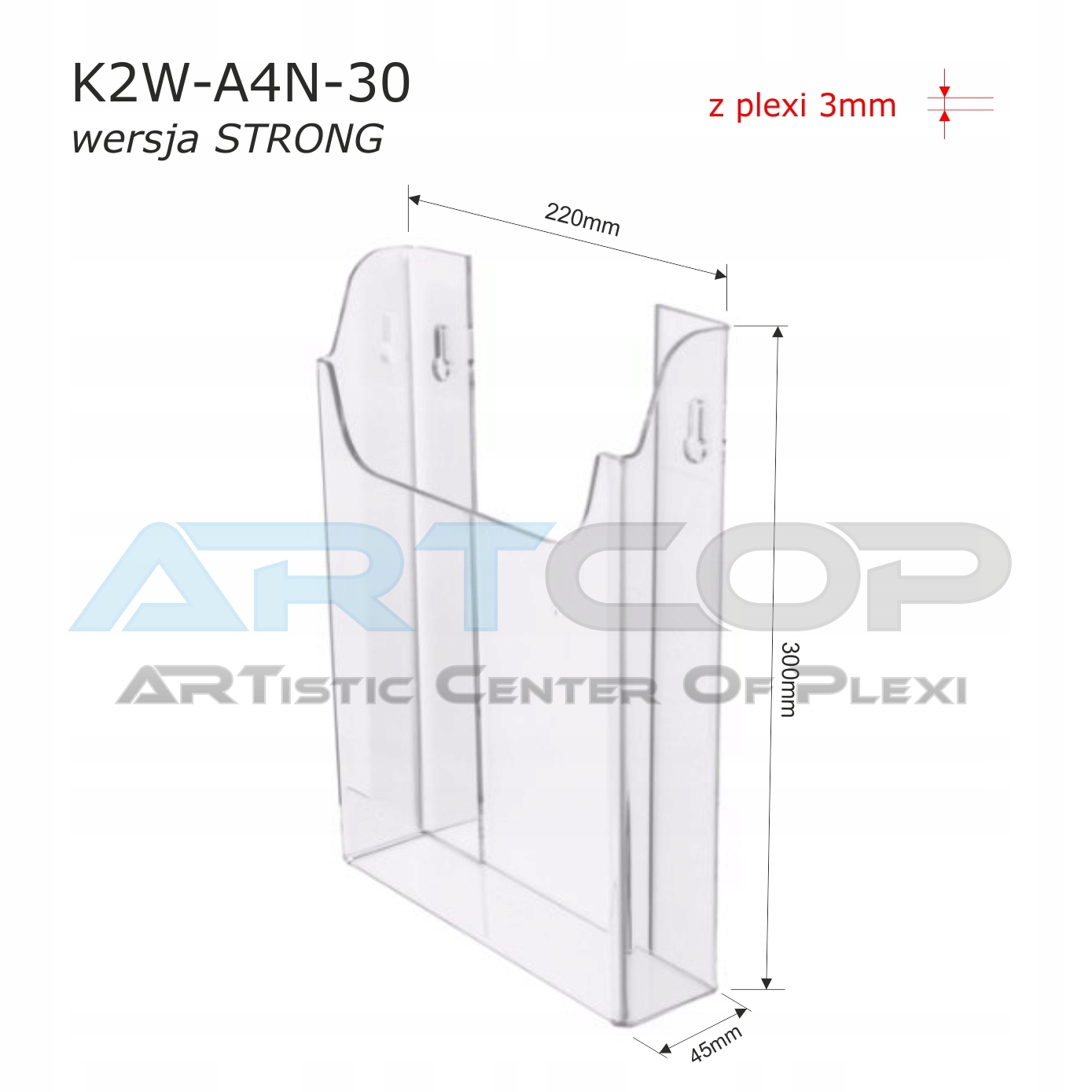 A4 Kieszeń wisząca na ulotki foldery z PLEXI 3mm N Marka Artcop