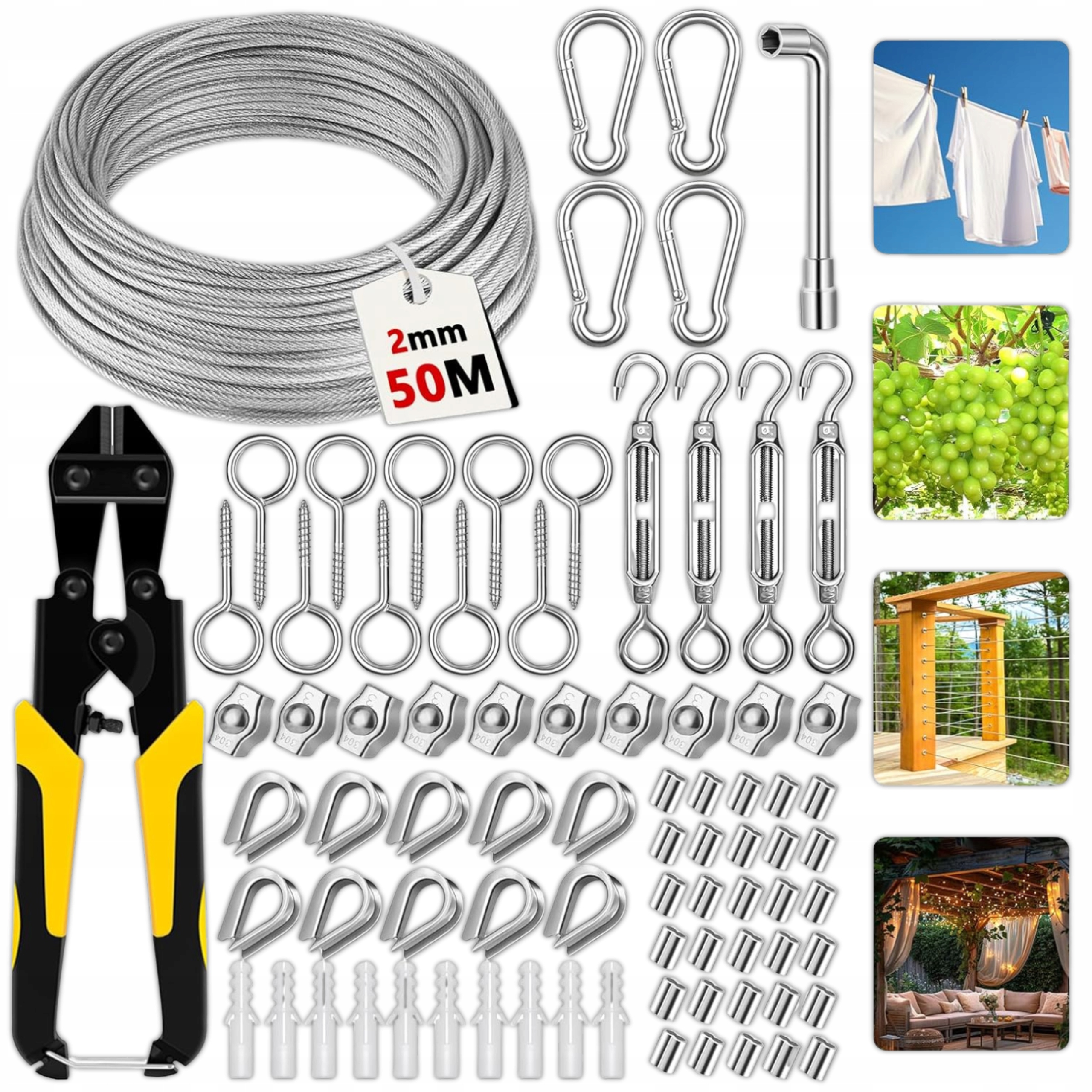 Stalowa Lina Nierdzewna 50m 2mm Linka Splot Liny 7x7 Wytrzymała Mocna 82w1
