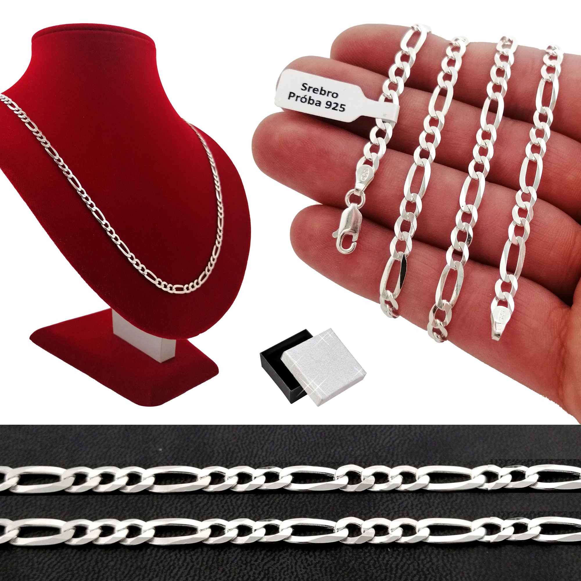 

Łańcuszek Srebrny Figaro Pełny 50CM 4,5MM Pr. 925