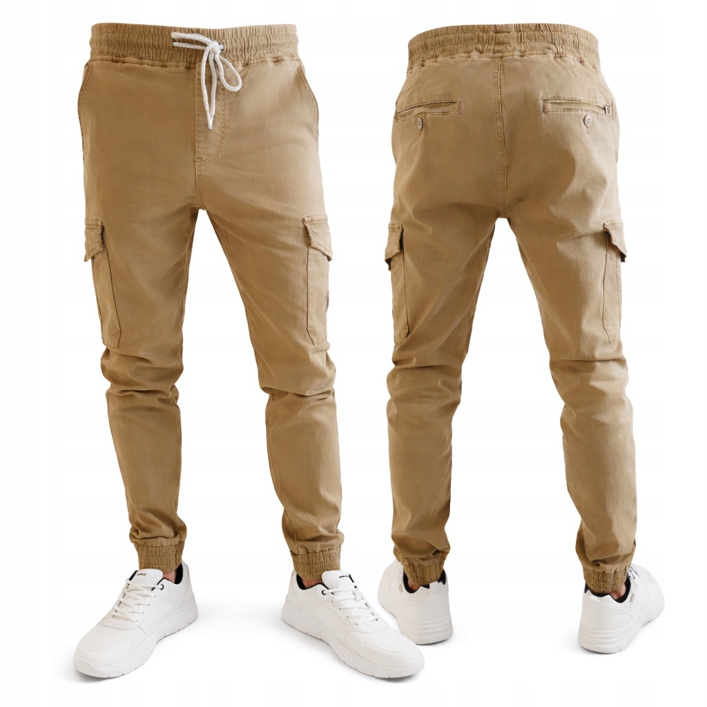 Spodnie męskie bojówki joggery beżowe r.33