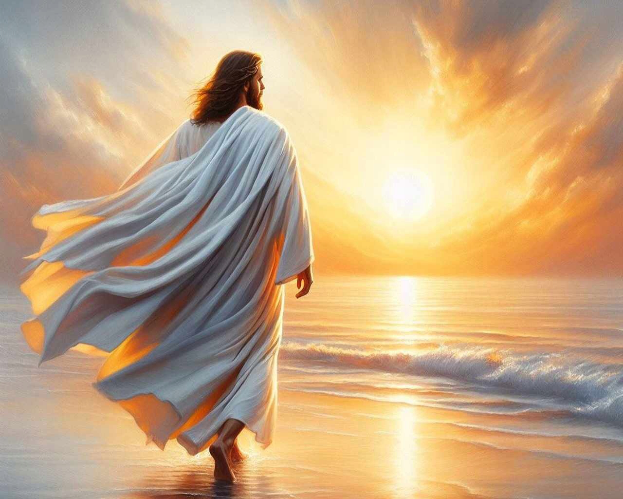 Diamantová výšivka Ježíš Náboženství Modlitba Náboženské moře Západ Velký 80x100cm