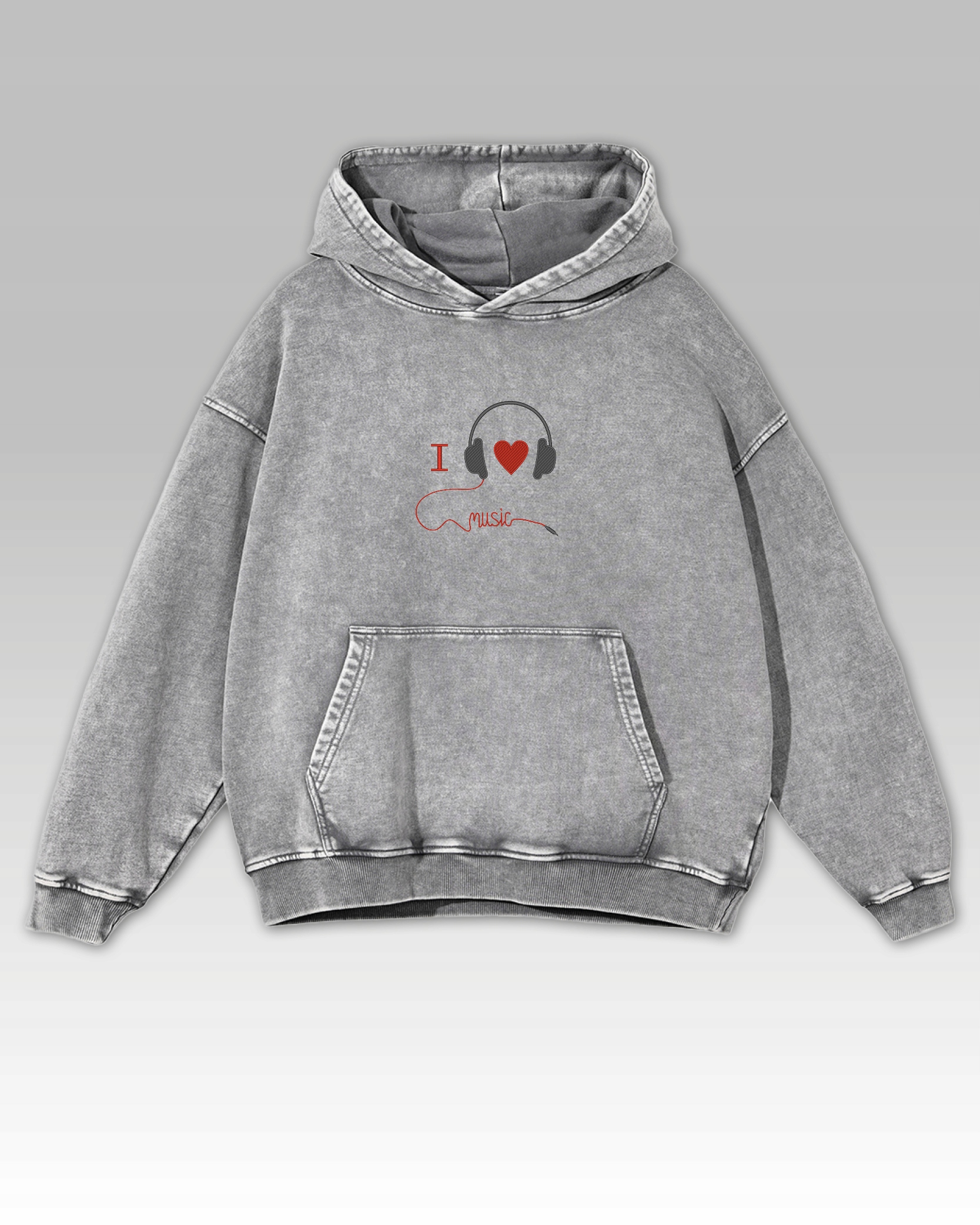 Mikina I Love Music Haft Miluji hudbu Sluchátka Oversize Šedá M