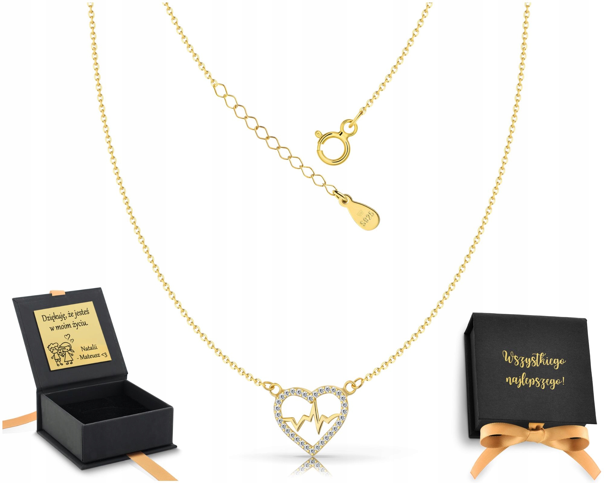 Náhrdelník pozlacené dámské srdce s linií života uvnitř stříbro 925 gravírování