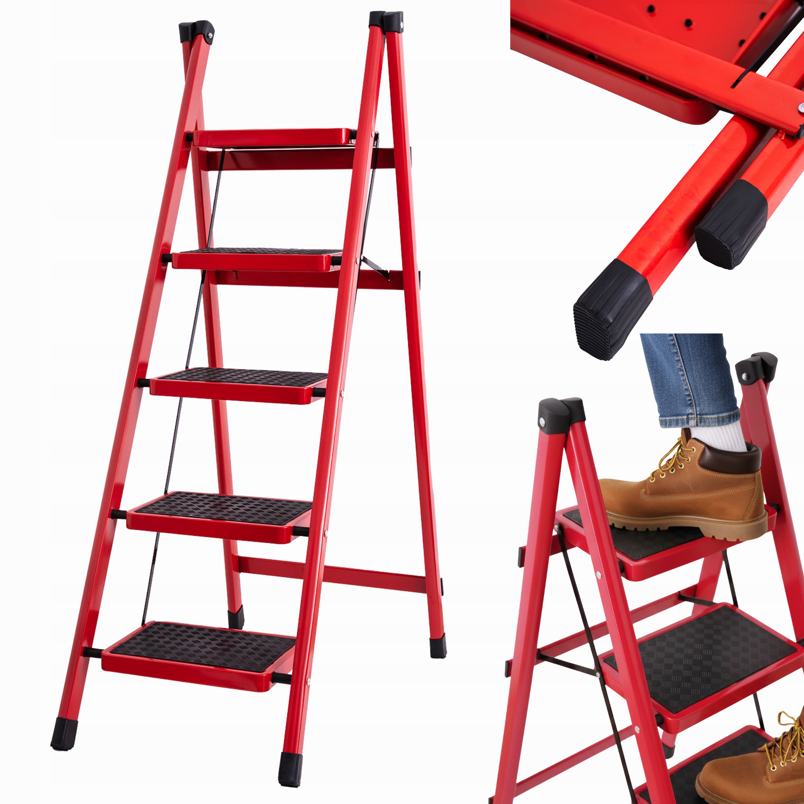 Žebřík Domácí ocelový, skládací, 5 stupňů, protiskluzový, Slim