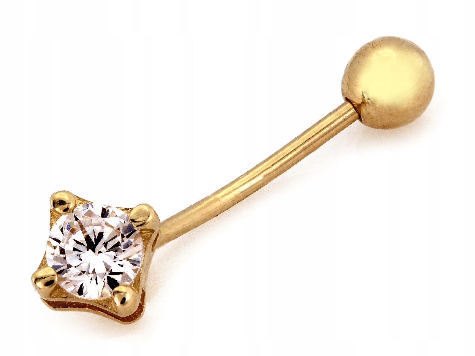Piercing do pupíku zlatý 585 14kt s jemným lesklým čtvercovým zirkonem