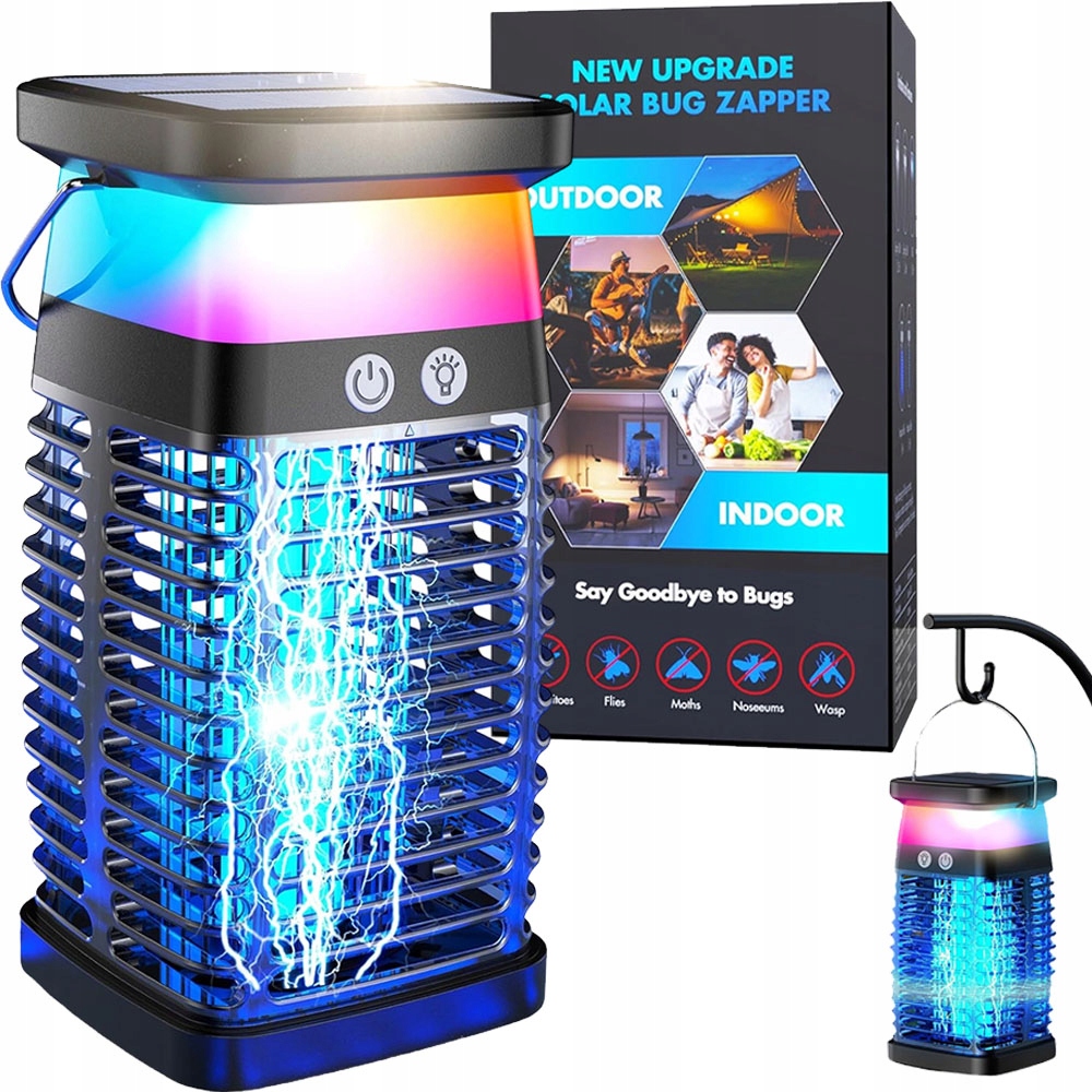 Insekticidní Lampa Proti Komárům, Mouchám, Hmyzu, Uv Rgb Solární, Silná Past 2000V