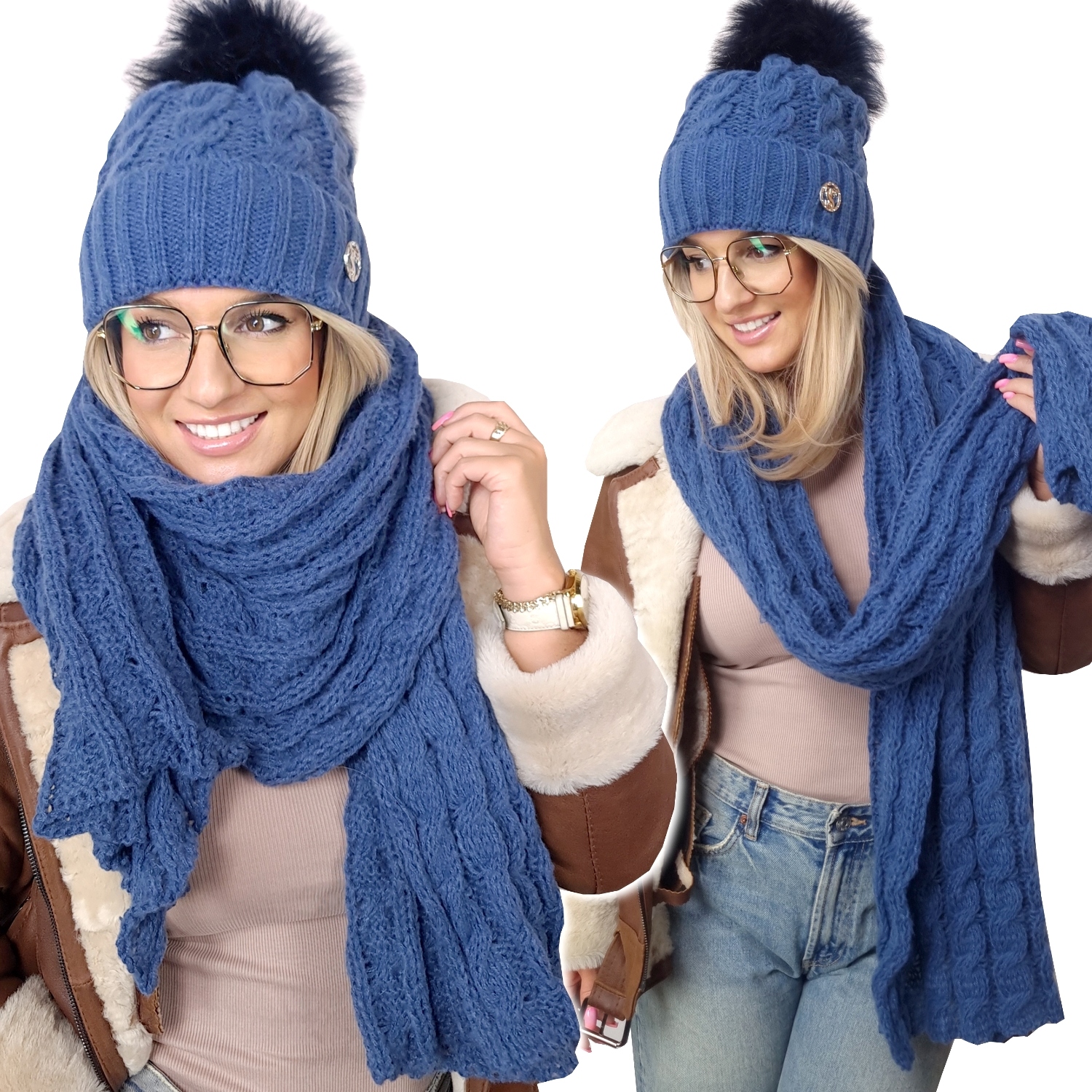 zimowy Komplet damski Čepice Šála šála Alpská Teplá Polský Premium