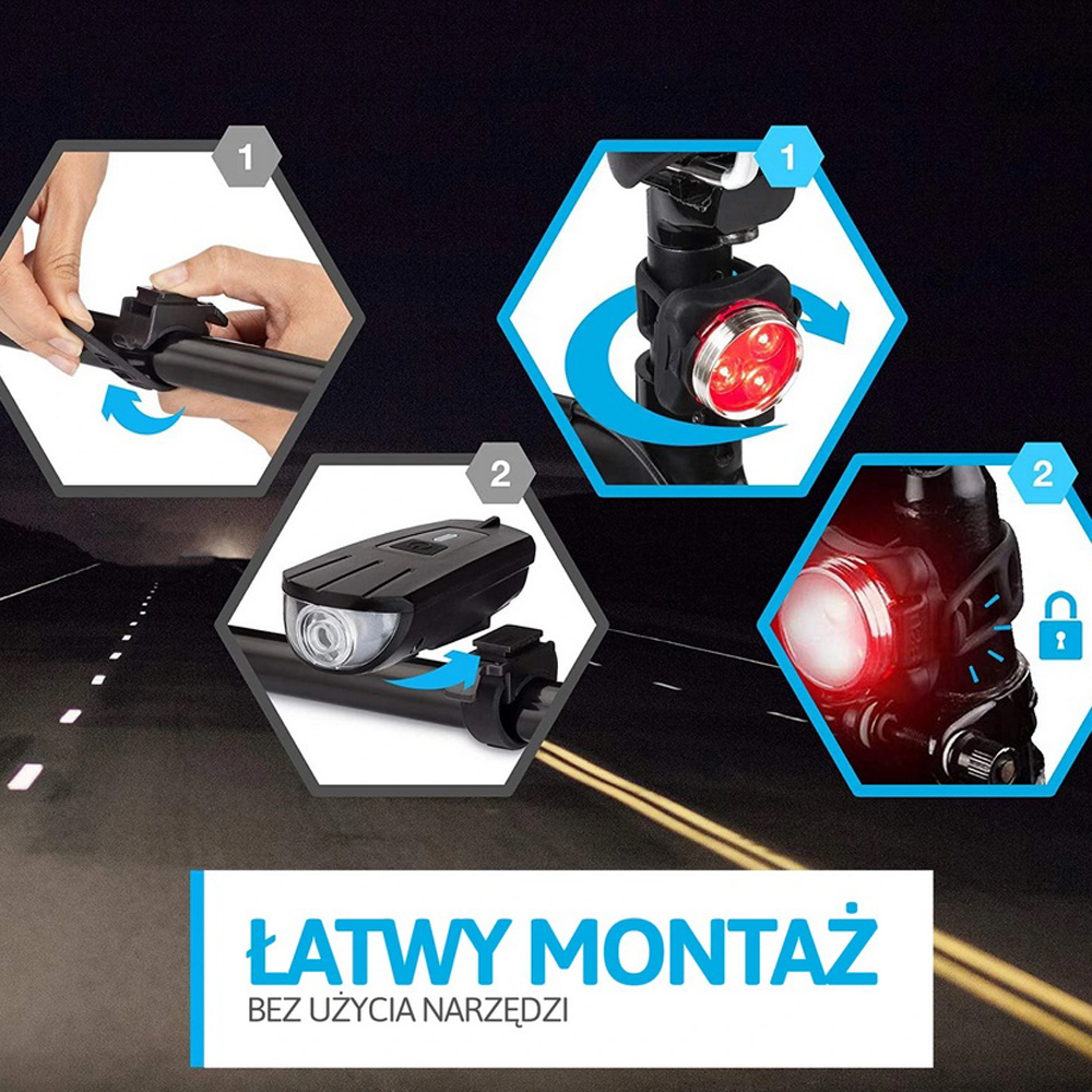 ZESTAW LAMPEK ROWEROWYCH LED PRZÓD TYŁ NA ROWER ŁADOWANIE USB RÓŻNE TRYBY Rodzaj zestaw
