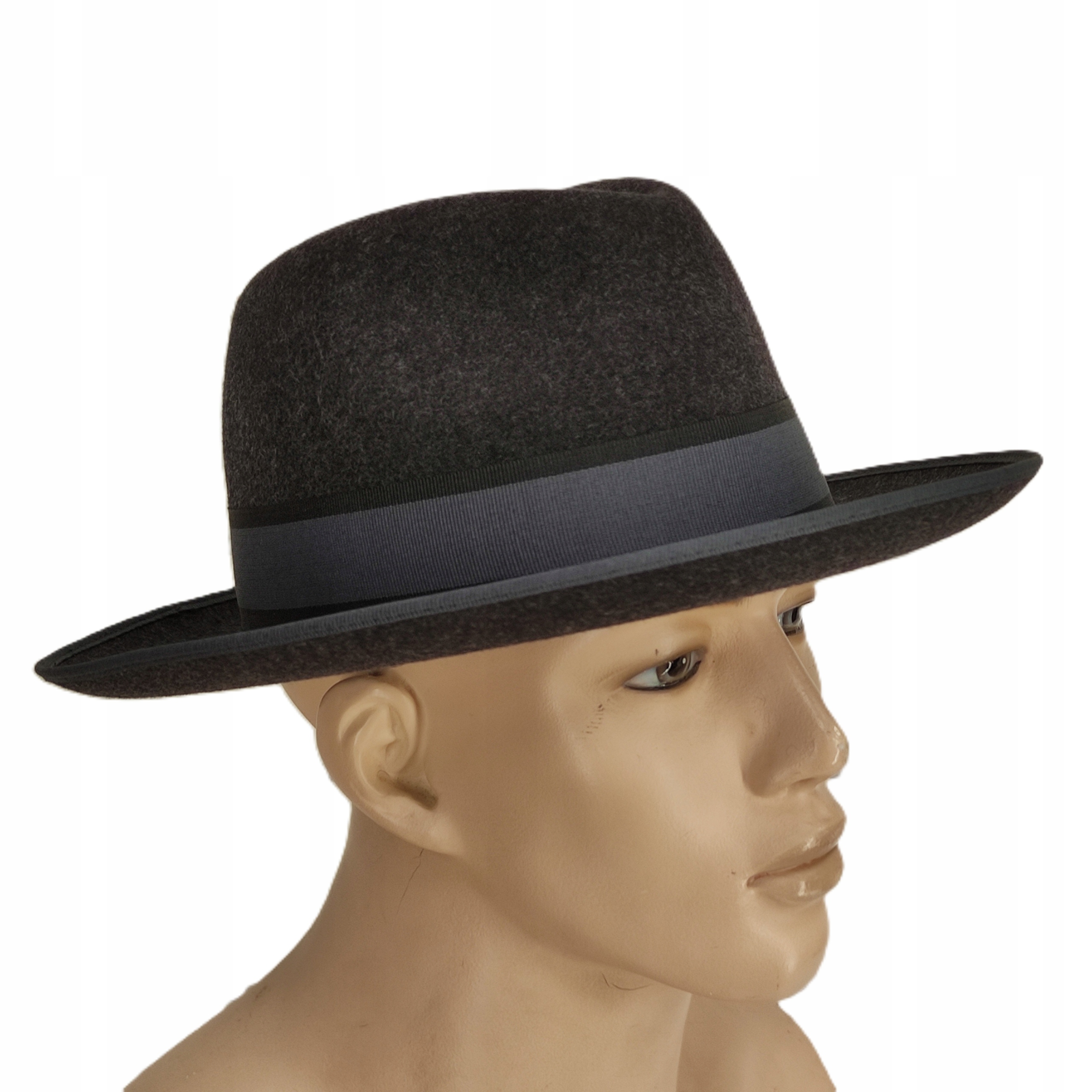 klobouk Pork Pie Fedora plstěný vlněný Grafit Antracit Boss Polský 55 cm