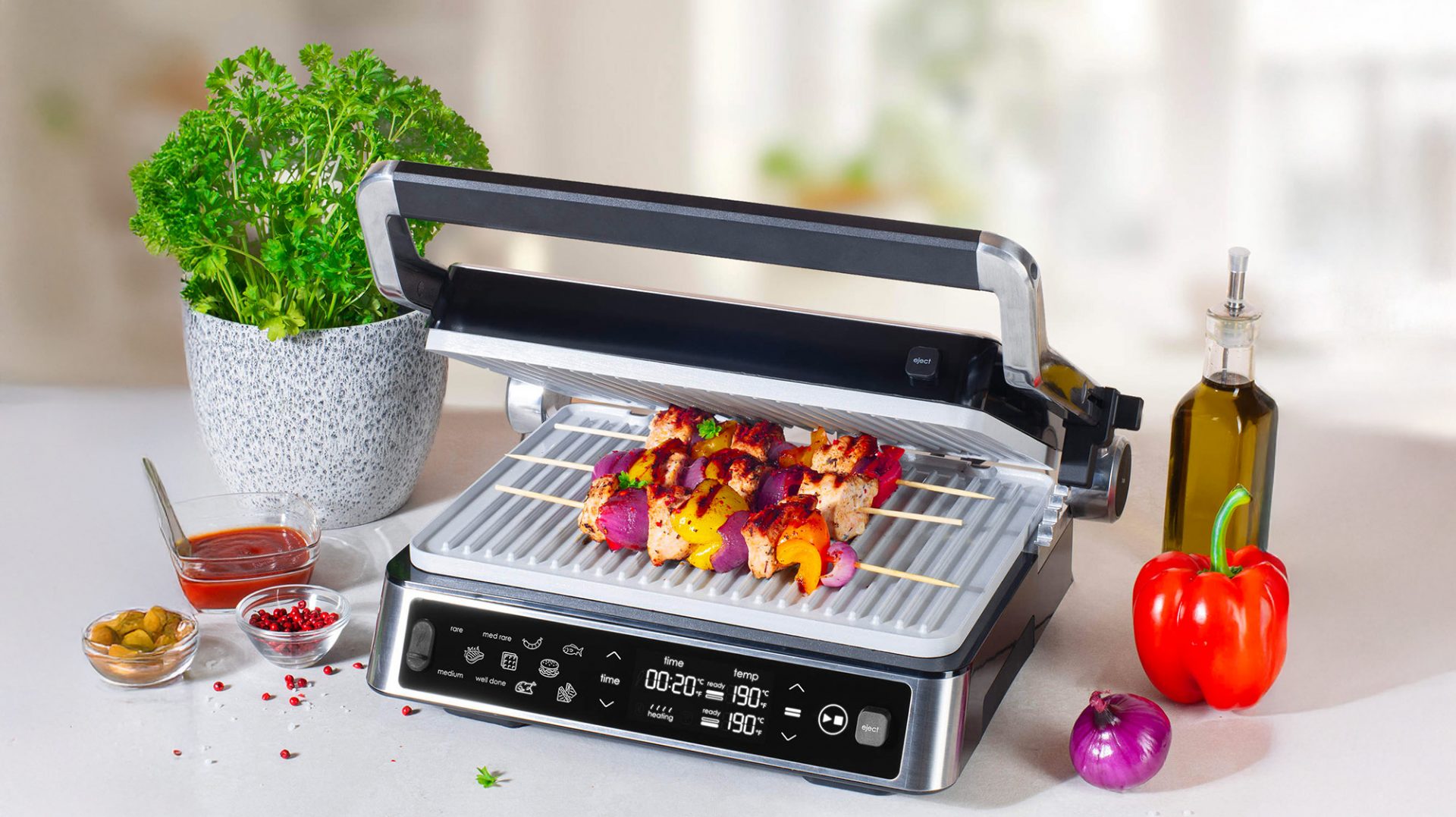 Uniwersalny Grill kontaktowy Genius Ceramiczny Steki szaszłyki 180° 2000W