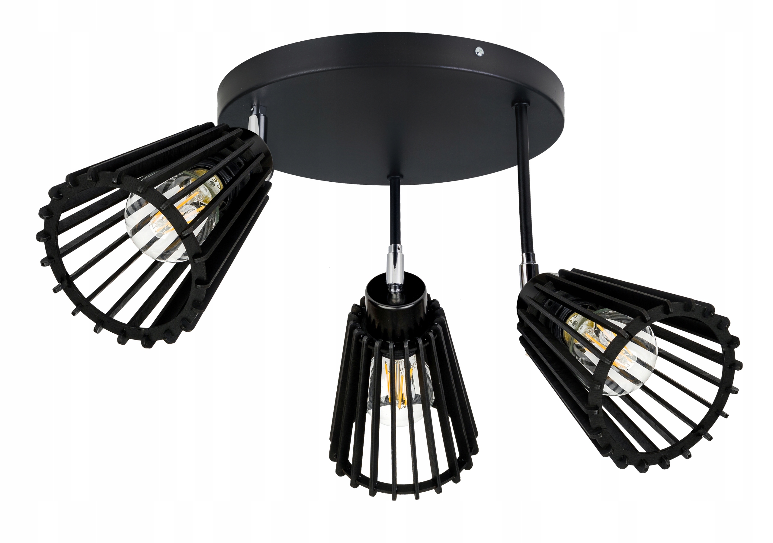 Černá stropní lampa stropní svítidlo, pohyblivý lustr, vysoký, dřevo, pyramida, eko