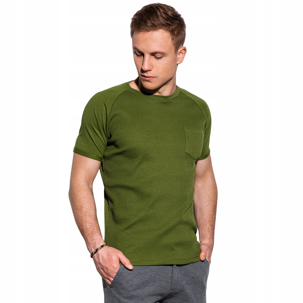 

T-shirt męski bez nadruku kieszeń S1182 oliwka XL