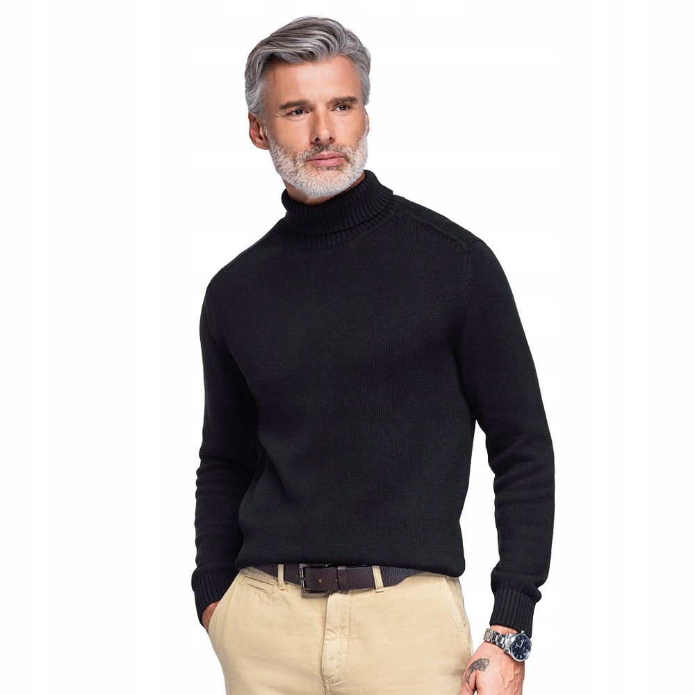 Elegantní pánský rolák svetr z pleteniny, černý, pohodlný, OM-SWTN-0192, velikost vel
