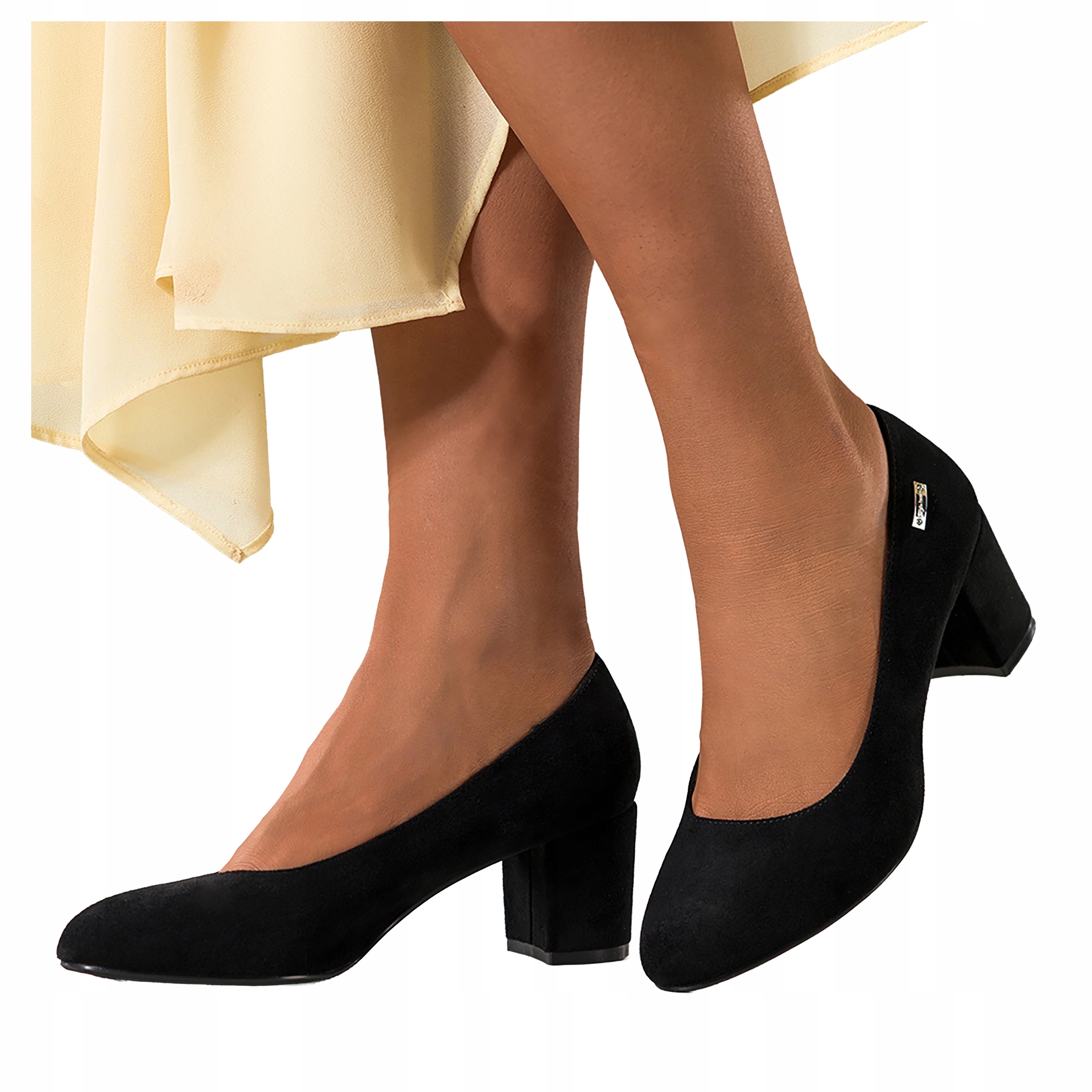 Černé Lodičky Dámské Na Podpatku Kožená Semišová vložka Pohodlné vel. 39