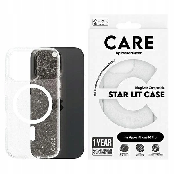 Pouzdro Care by PanzerGlass Flagship Star Lit Case MagSafe pro iPhone 16 Pro, bílé