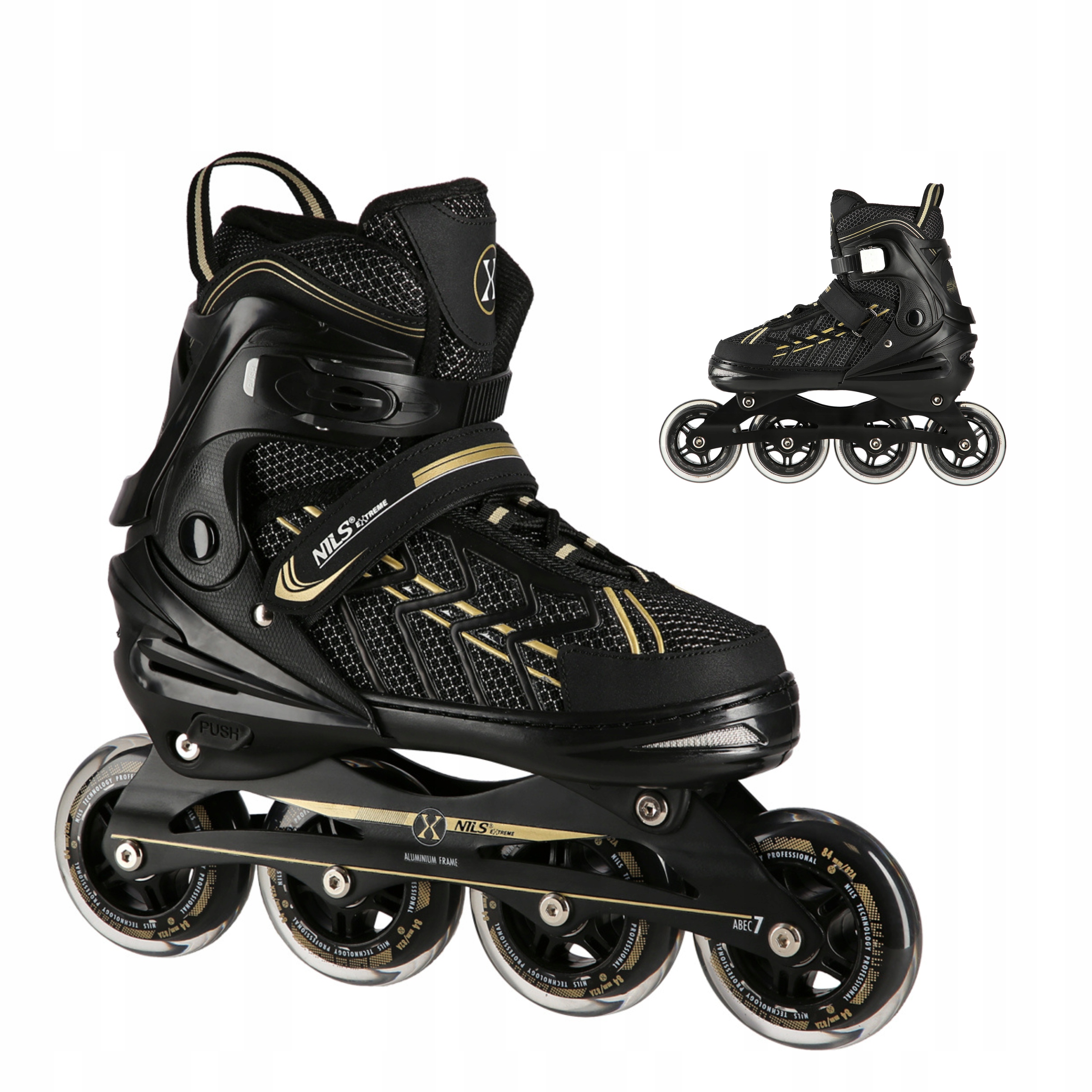 Kolečkové Brusle Regulovatelné Fitness Brusle 2v1 Černo-zlaté ABEC7 39-42 Nils Extreme