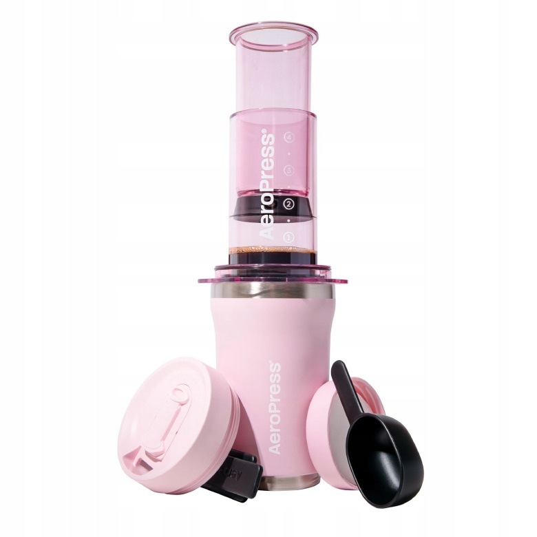 Vařič kávy AeroPress Go Plus Růžový termohrnek filtry