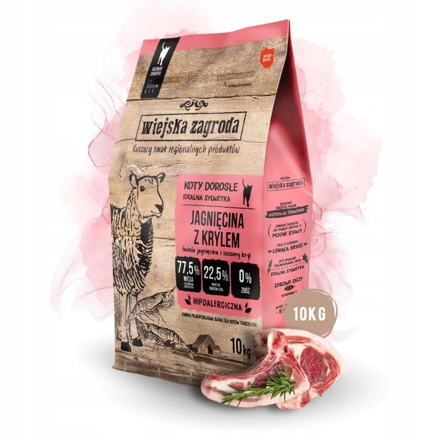 Levně Wiejska Zagroda Krmivo suché pro kočky Jehněčí s Krylem Kuře 10 kg