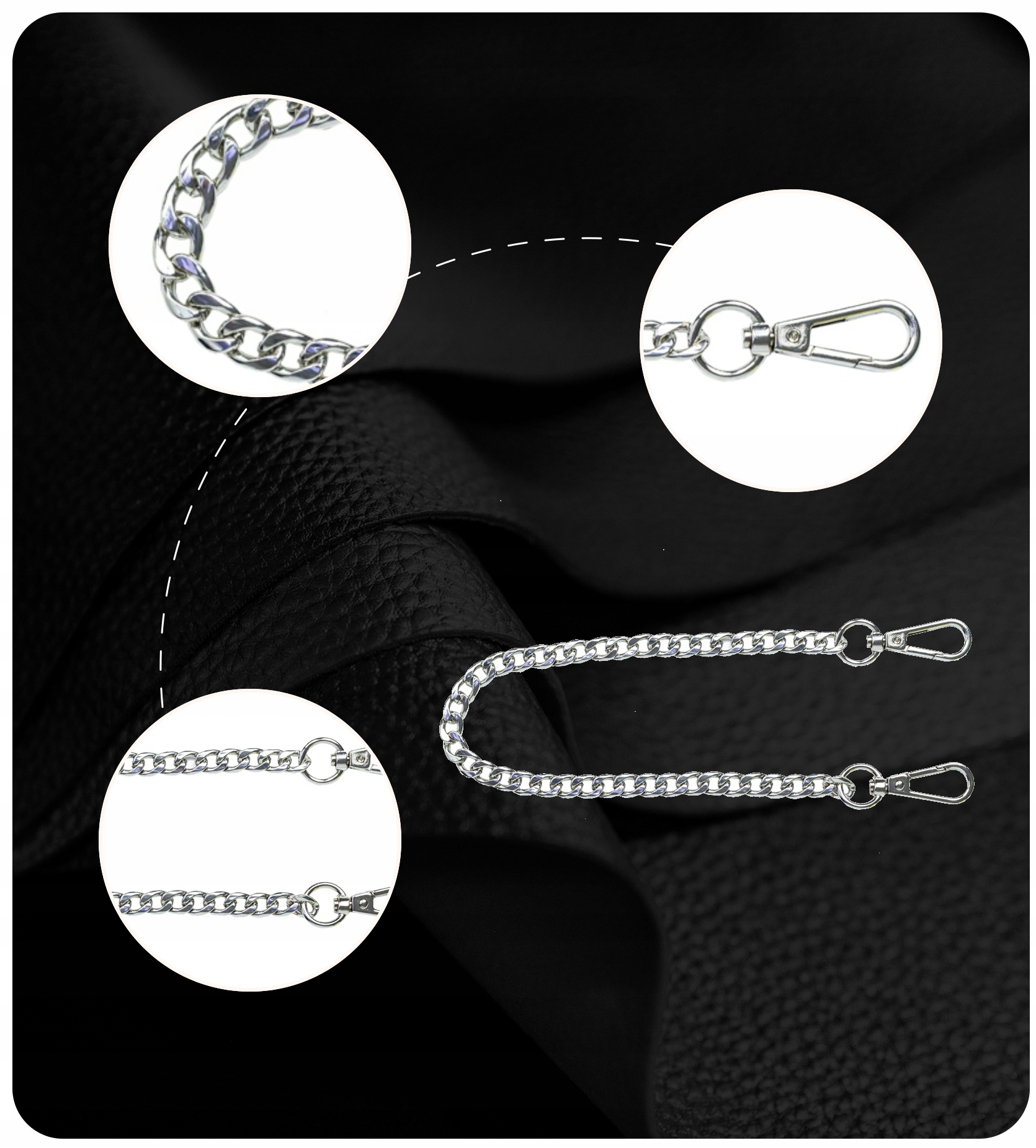 SREBRNA RĄCZKA PASEK DO TOREBKI ELEGANCKI ŁAŃCUSZEK Materiał dominujący inny