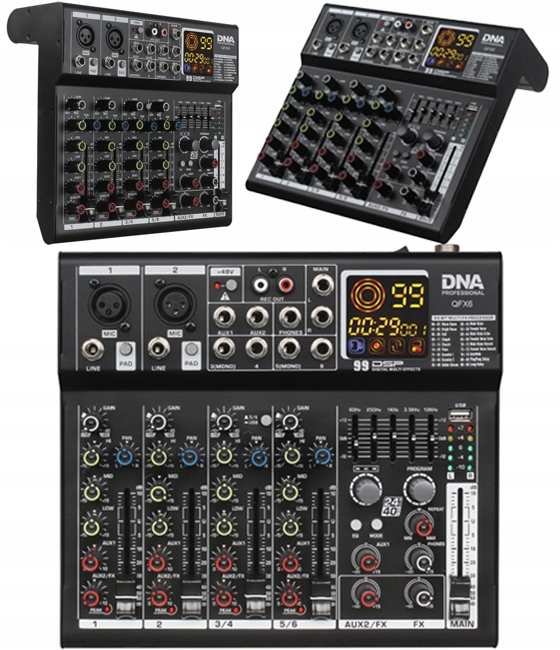 Dna QFX6 analogový mixážní pult 6 kanálů Usb MP3 Phantom 48V Dsp