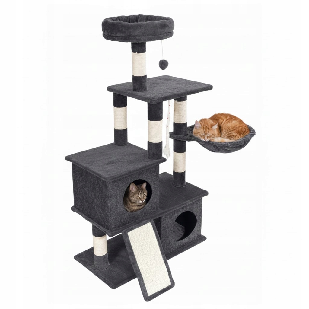 Levně Škrabadlo budka pro kočky strom pelíšek domeček sloupky 115 cm 5 úrovní (F200)