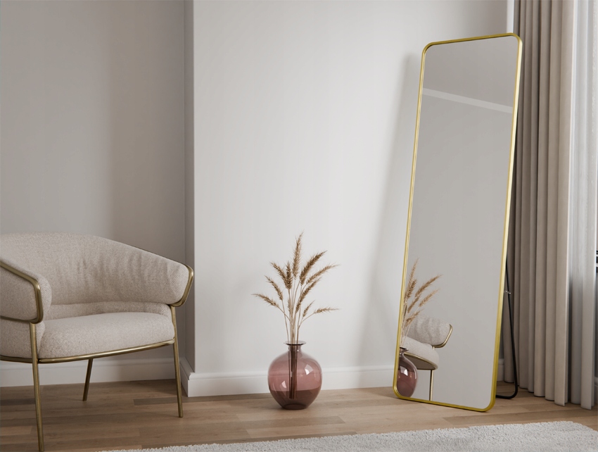 Lustro Stojące Prostokątne w Złotej Aluminiowej Ramie 170X50 Marka Galakor