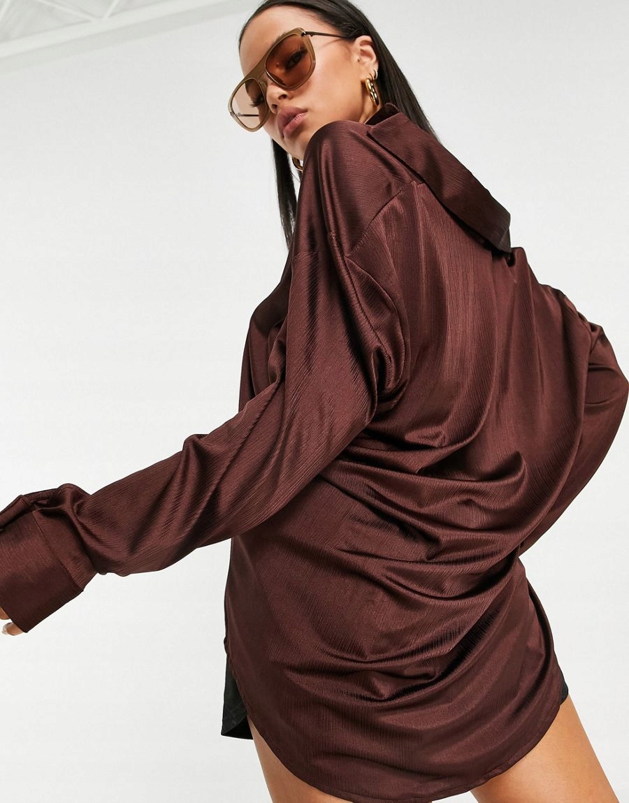 BRĄZOWA KOSZULA DAMSKA LUŹNA KLASYCZNA 36 1DUN Rękaw długi rękaw