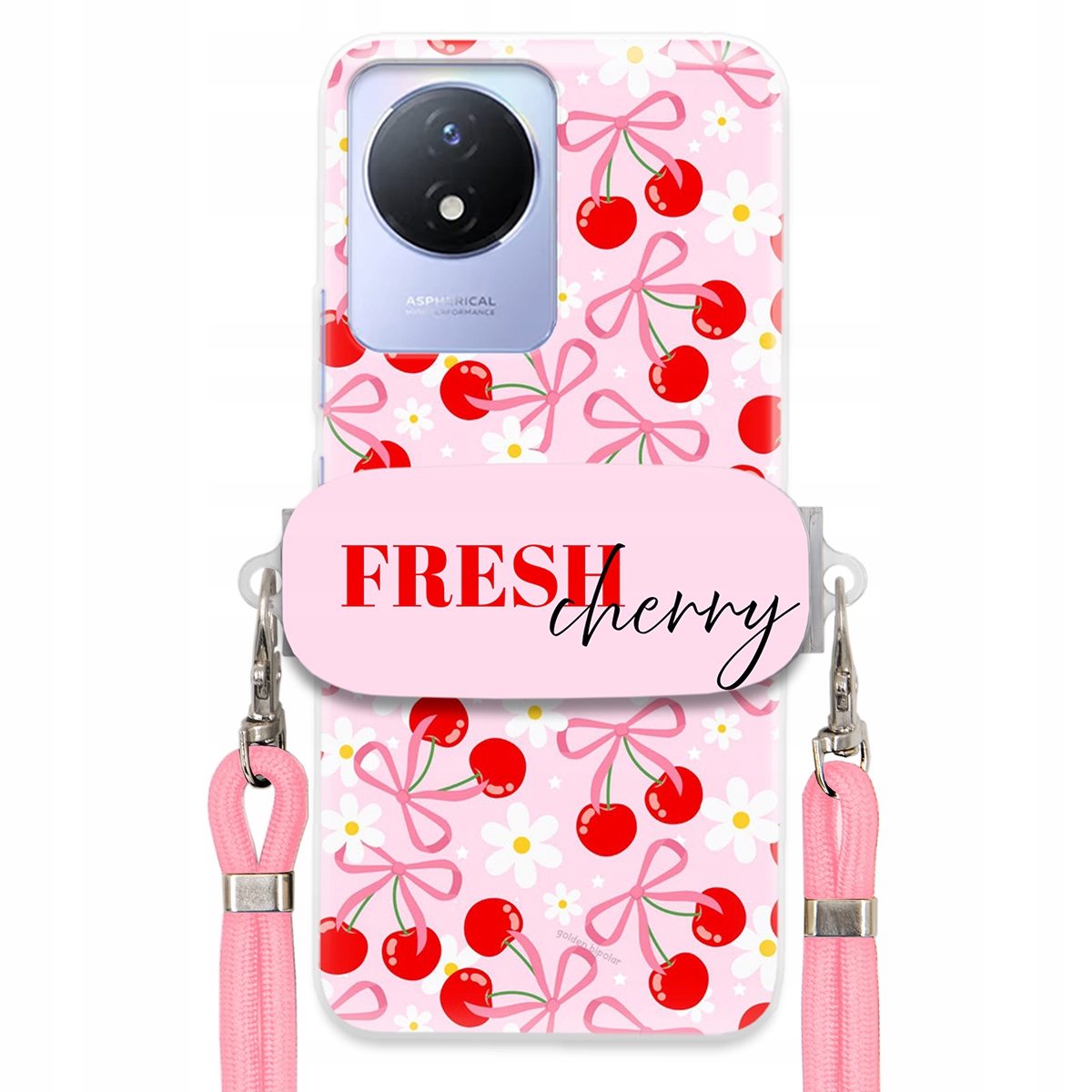 Puzdro pre Vivo Y02 Case držiak šnúrok Ružový Fresh Cherry Kokardy Pink
