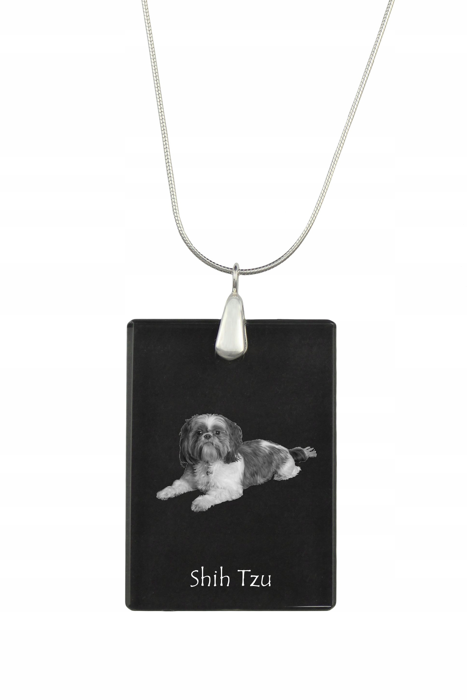 Shih Tzu stříbrný náhrdelník s křišťálovým přívěskem se psem s fotografií