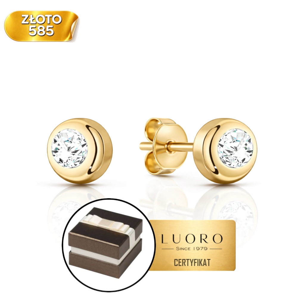 Náušnice Zlaté 585 14K Kolečko Malý Kámen 5 MM Elegantní Tyčinka