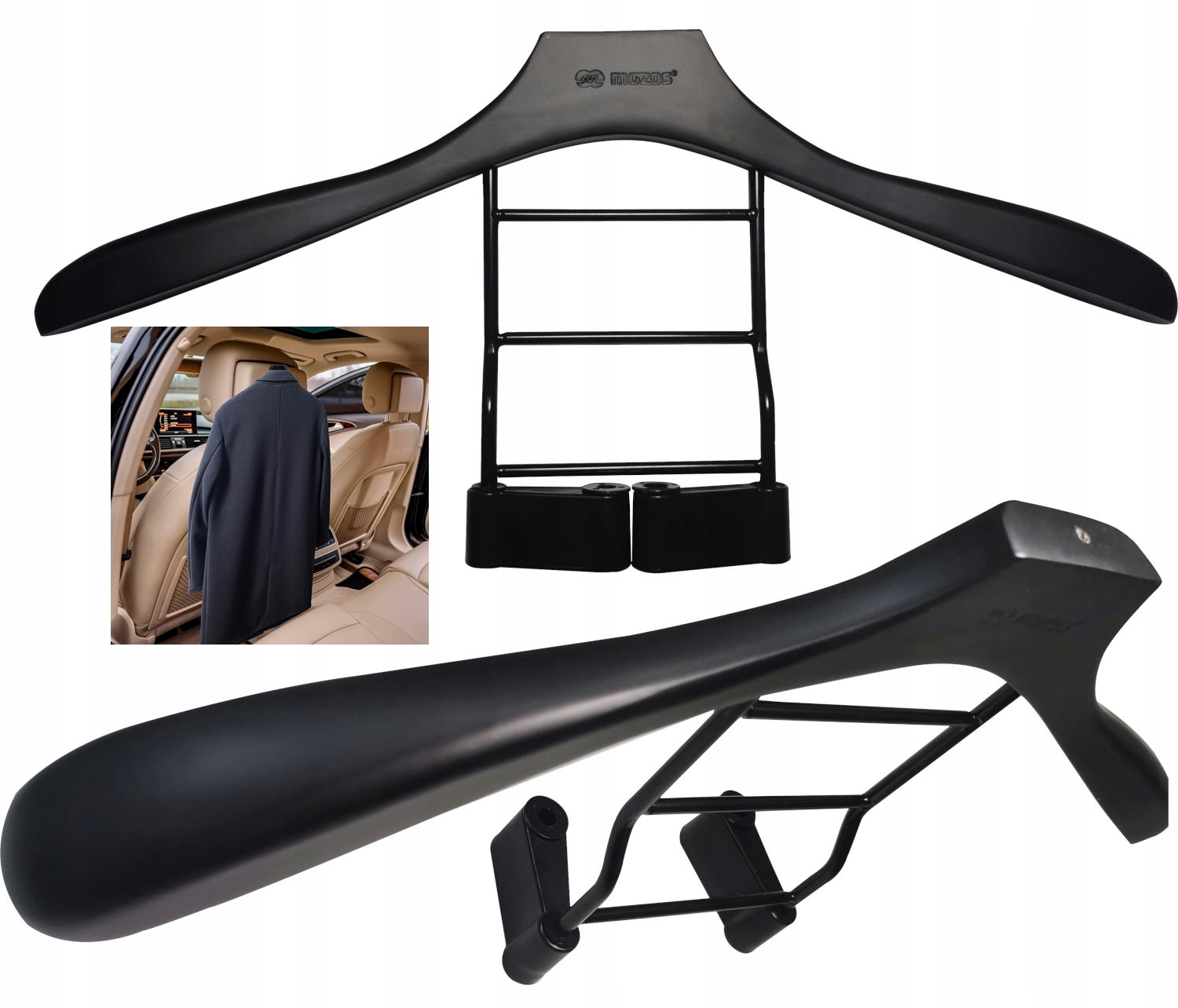 DREWNIANY WIESZAK DO AUTA SAMOCHODU NA GARNITURY PŁASZCZE SOLIDNY PORZĄDNY