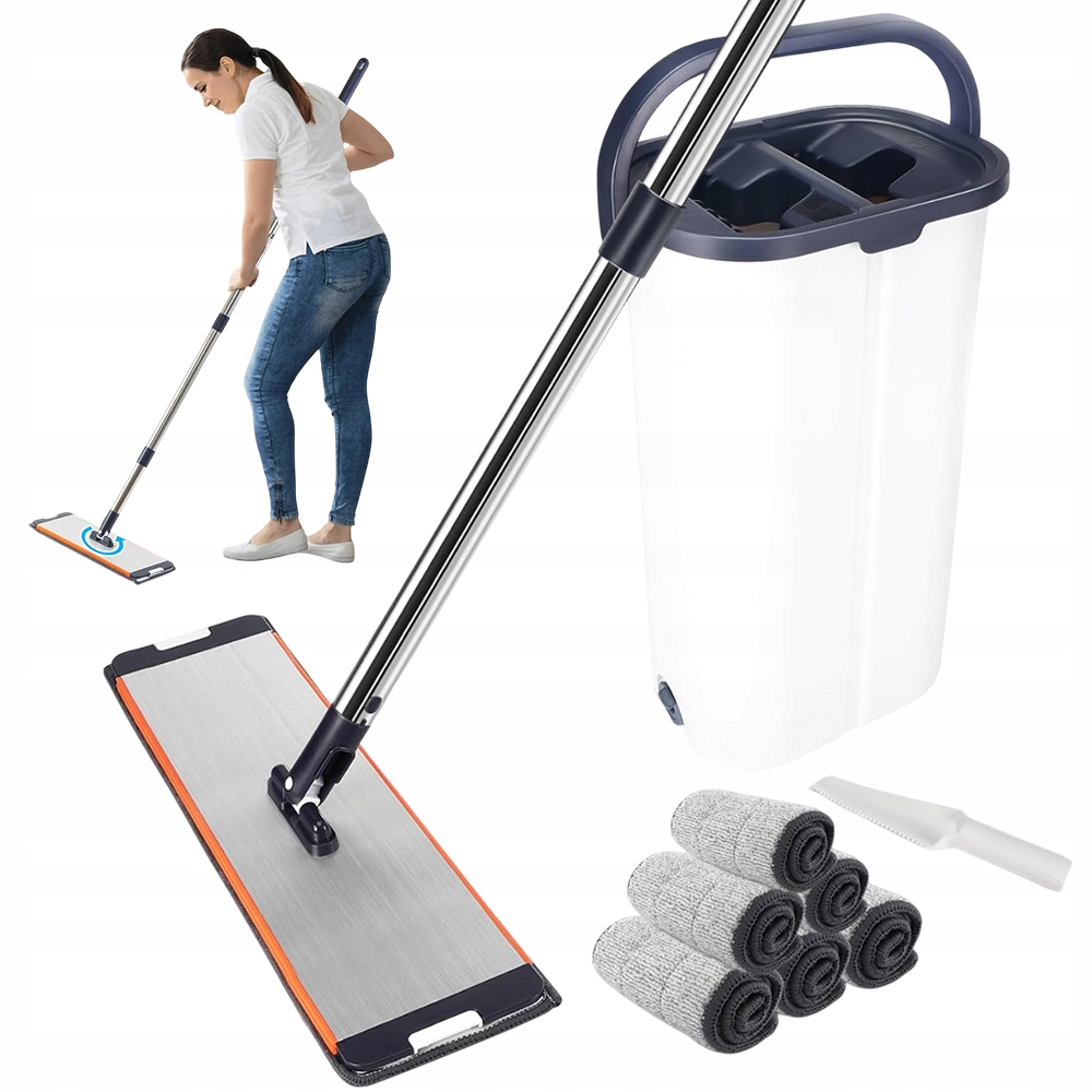 Plochý rotační mop Handy Kbelík dvoukomorový Se Ždímačem Tyč 6 utěrek