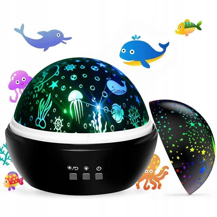 LAMPKA NOCNA LED PROJEKTOR NIEBA LAMPA OBROTOWA RZUTNIK GWIAZD RYBKI 2w1 Kod producenta SDH1194-BLACK