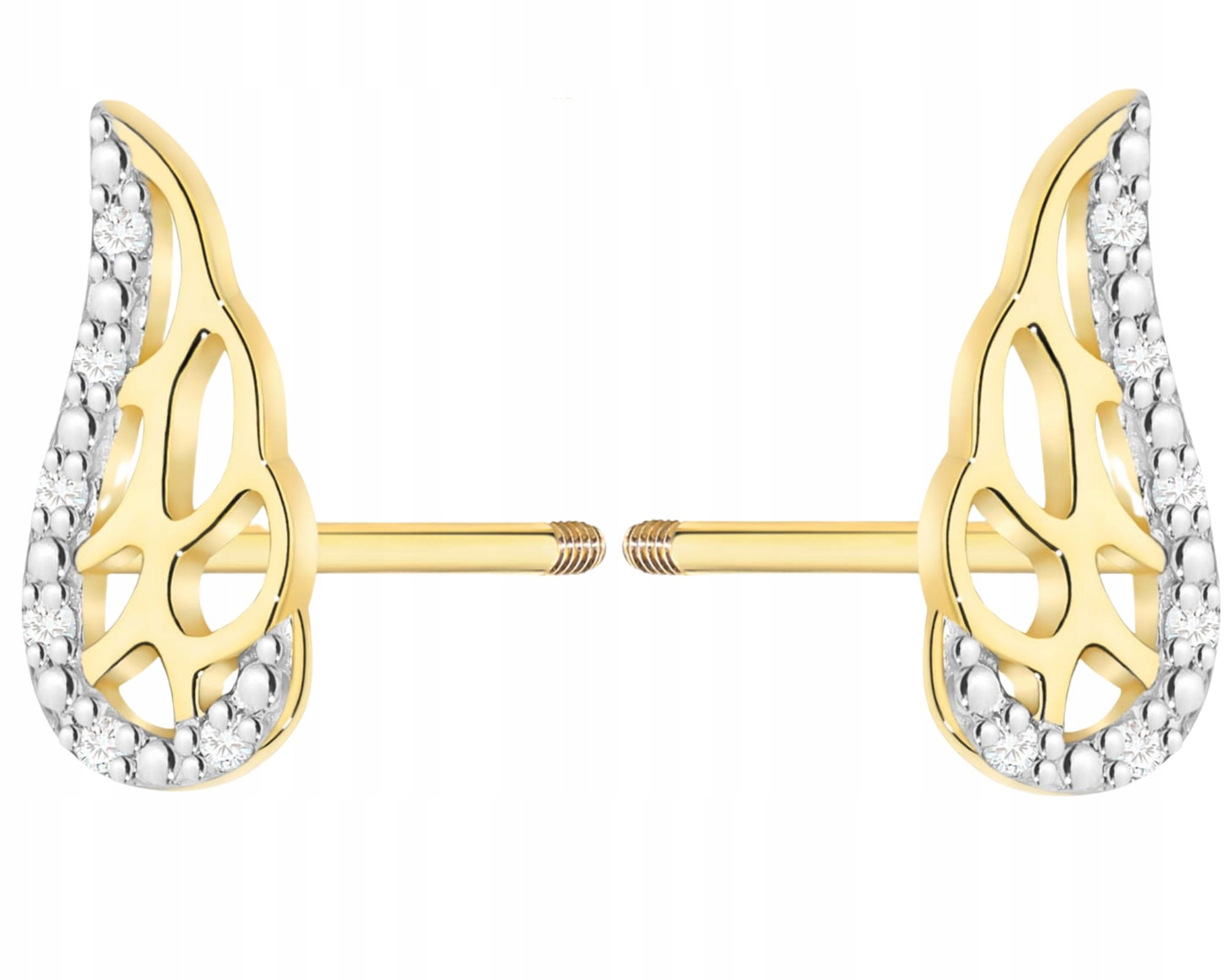 Zlaté Náušnice S Křidélky A Brilianty Na Šroubovací Tyči, Zlato 585