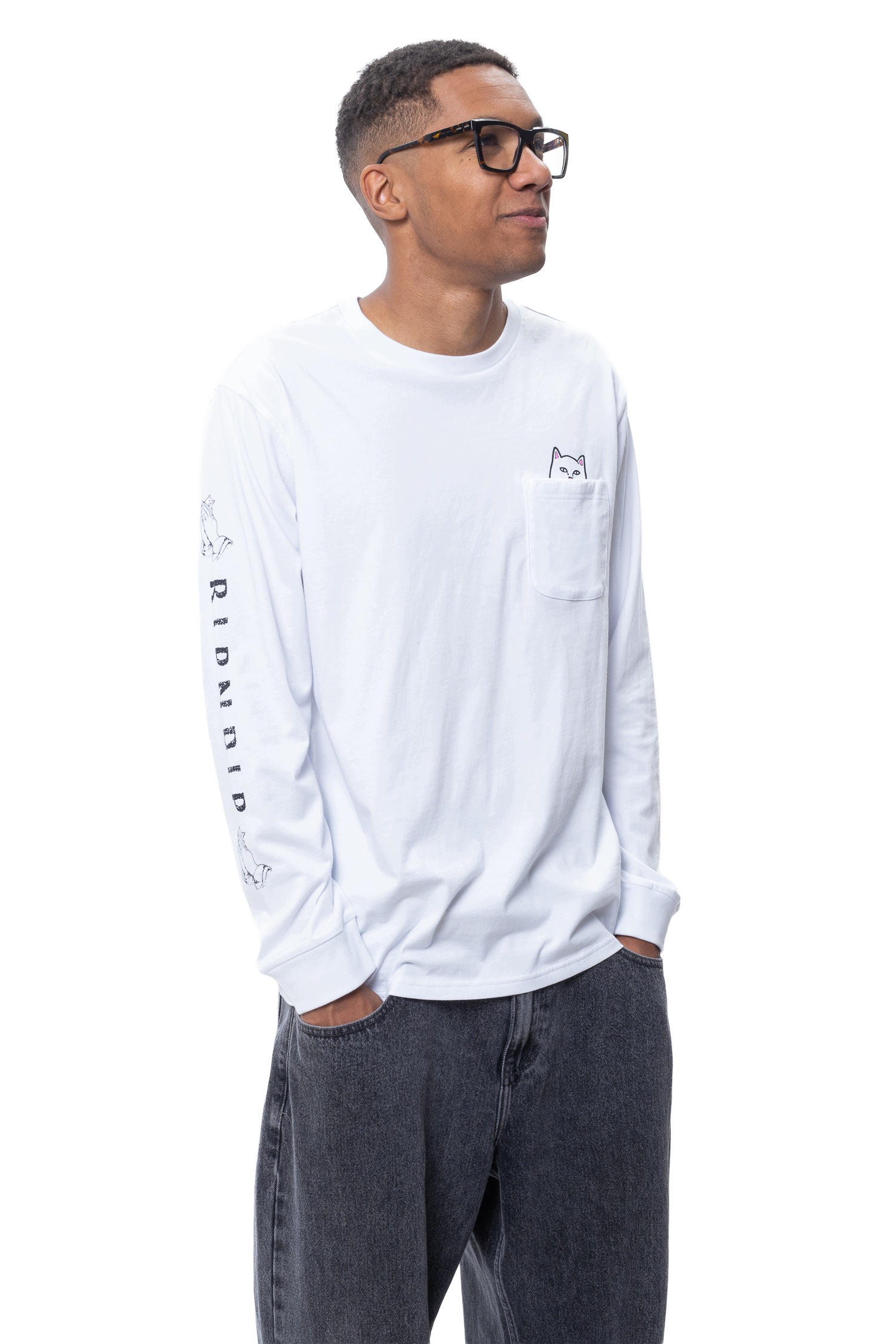 Dlouhý rukáv Ripndip Lord Nermal Pocket M bílý