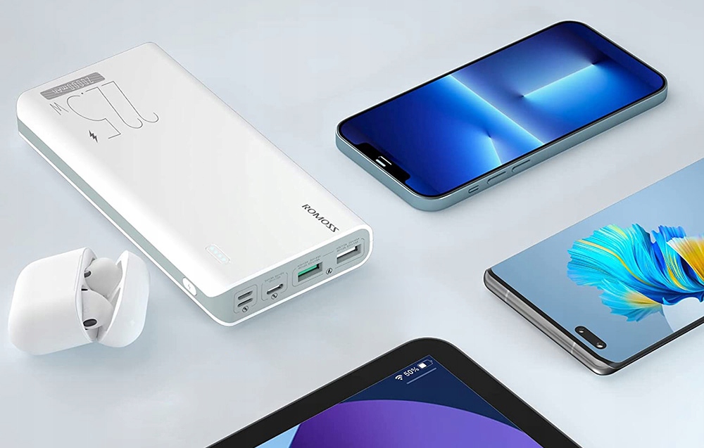 ROMOSS POWERBANK USB DO TELEFONU 30000MAH 2X USB-A USB-C QC PD 22.5W KABEL Stan opakowania oryginalne