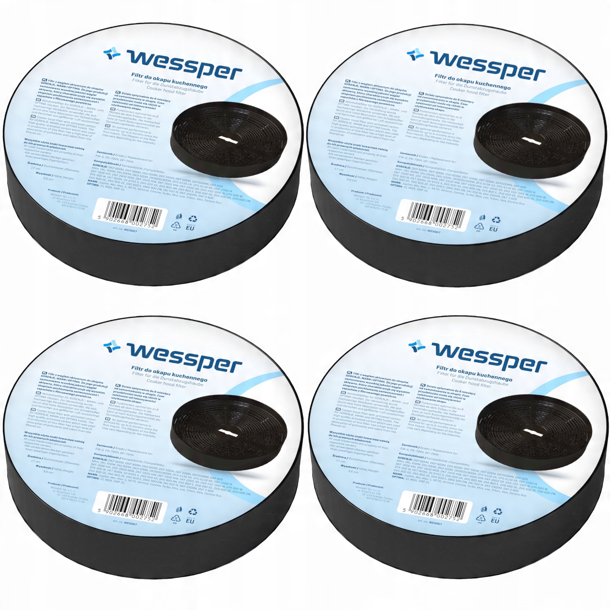 

4x Filtr Węglowy Okapu Gorenje Mann DKF600 DKO600M