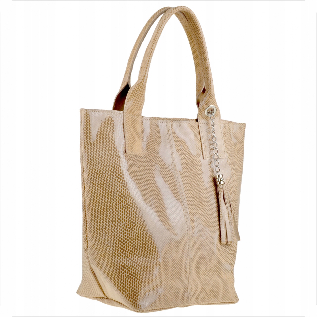 Béžová kožená shopper kabelka vzor medová plástev XL