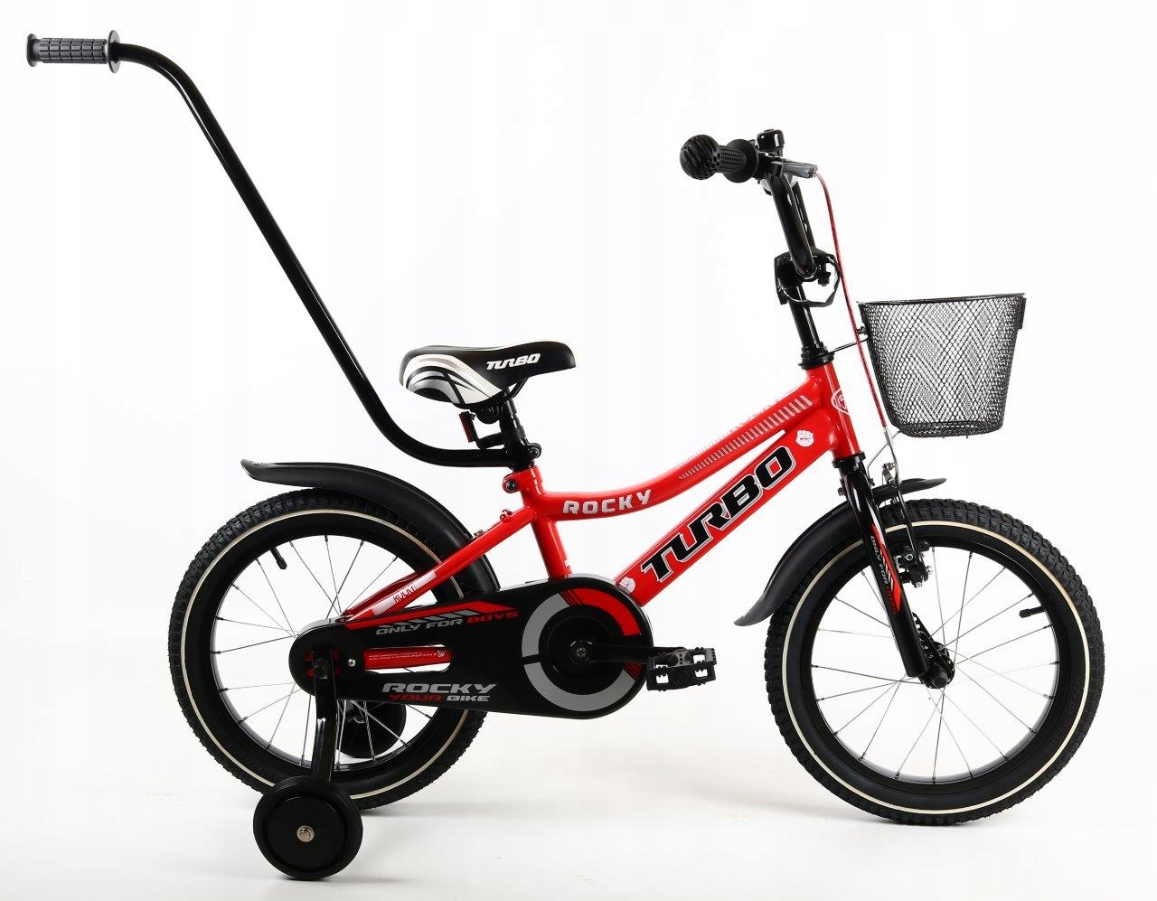 Polski Rower dla dzieci Rowerek z koszyczkiem i drążkiem Rocky 16"czerwony