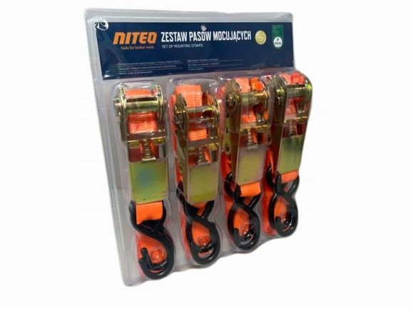 Zestaw Pasów Mocujących Z Klamrą i Hakiem Niteo 4 Sztuki 5m x 2,5cm