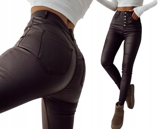 Dámské voskované kalhoty úzké nohavice skinny push up Eko kůže knoflíky 46/3XL