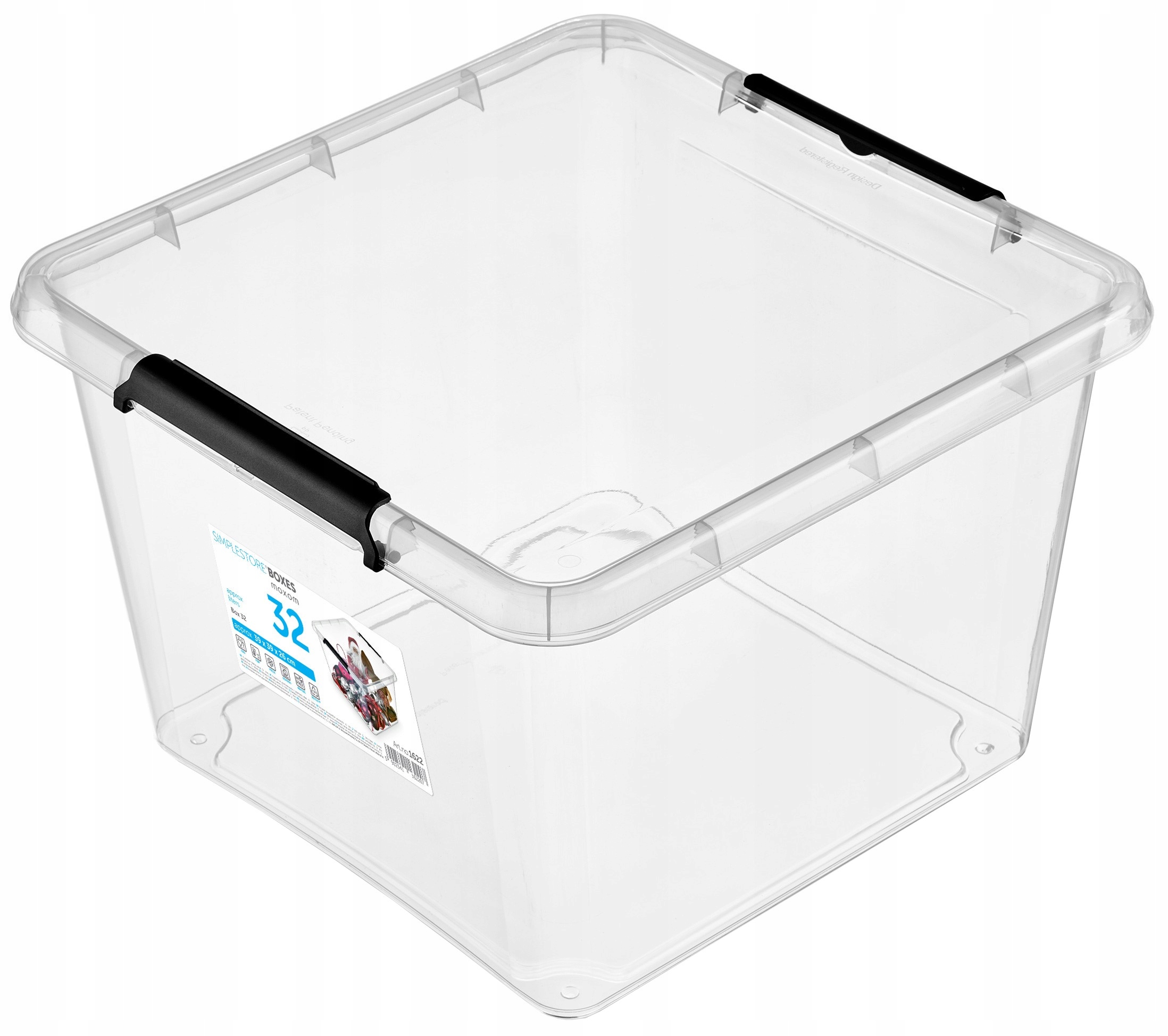 Pojemnik plastikowy 32 L z pokrywą, przezroczysty kwadratowy BPA free