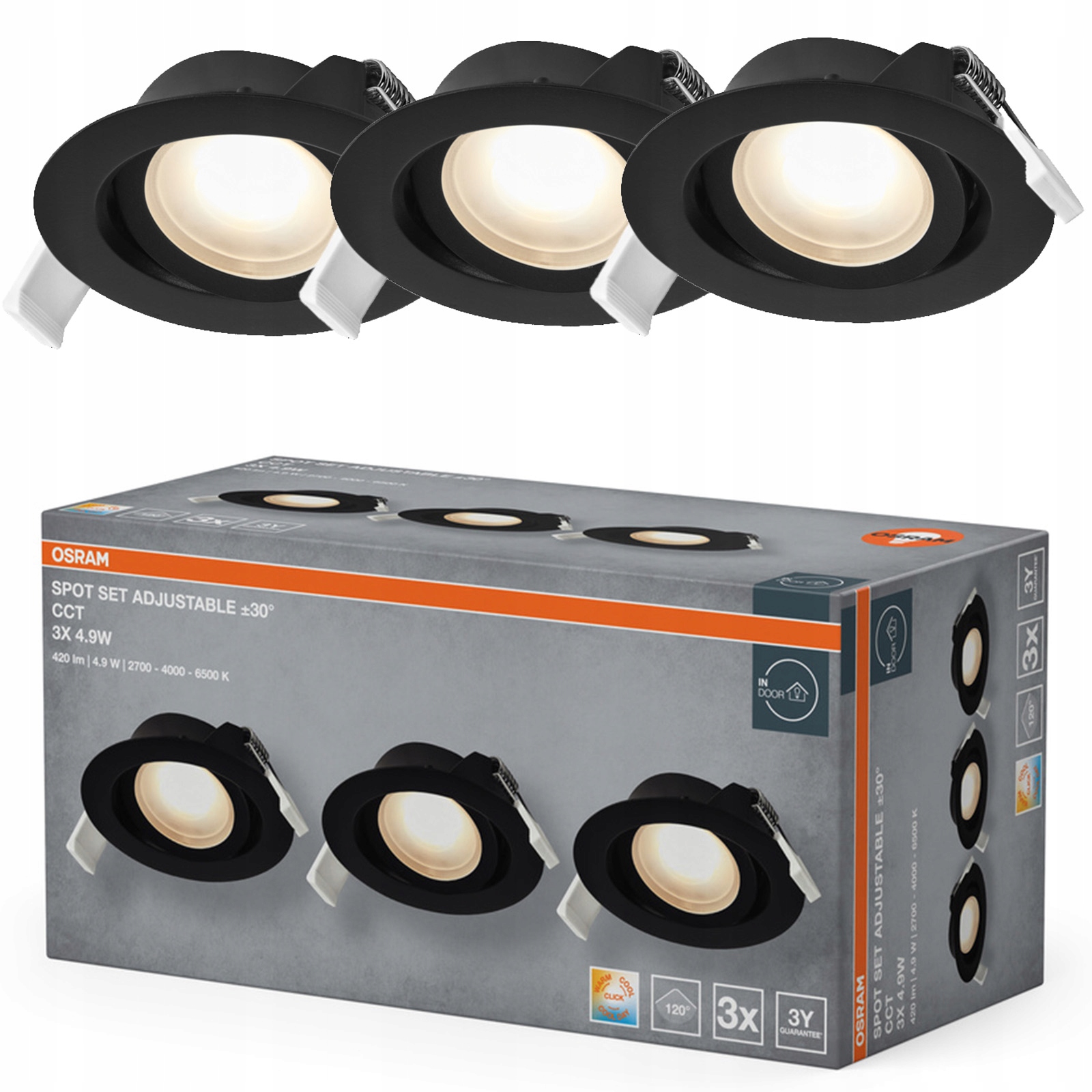 3x Stropní Led svítidlo 4.9W 200lm Cct stmívatelné Osram