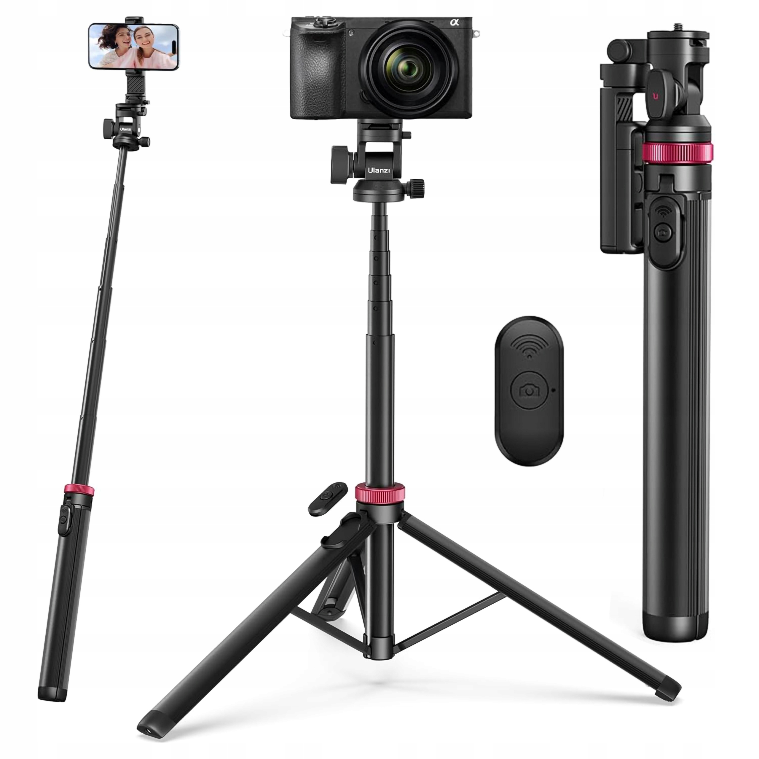 Kovový stativ Selfie Stick Ulanzi pro zrcadlovku smartphonu dálkové ovládání Bt 10 m