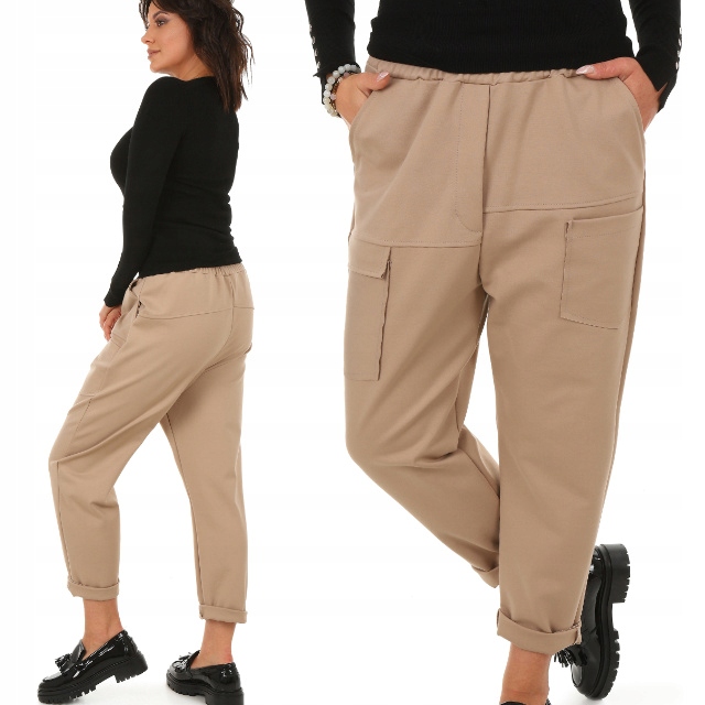 Moda Fresca F628 Spodnie Slouchy z gumą i kieszeniami L/XL