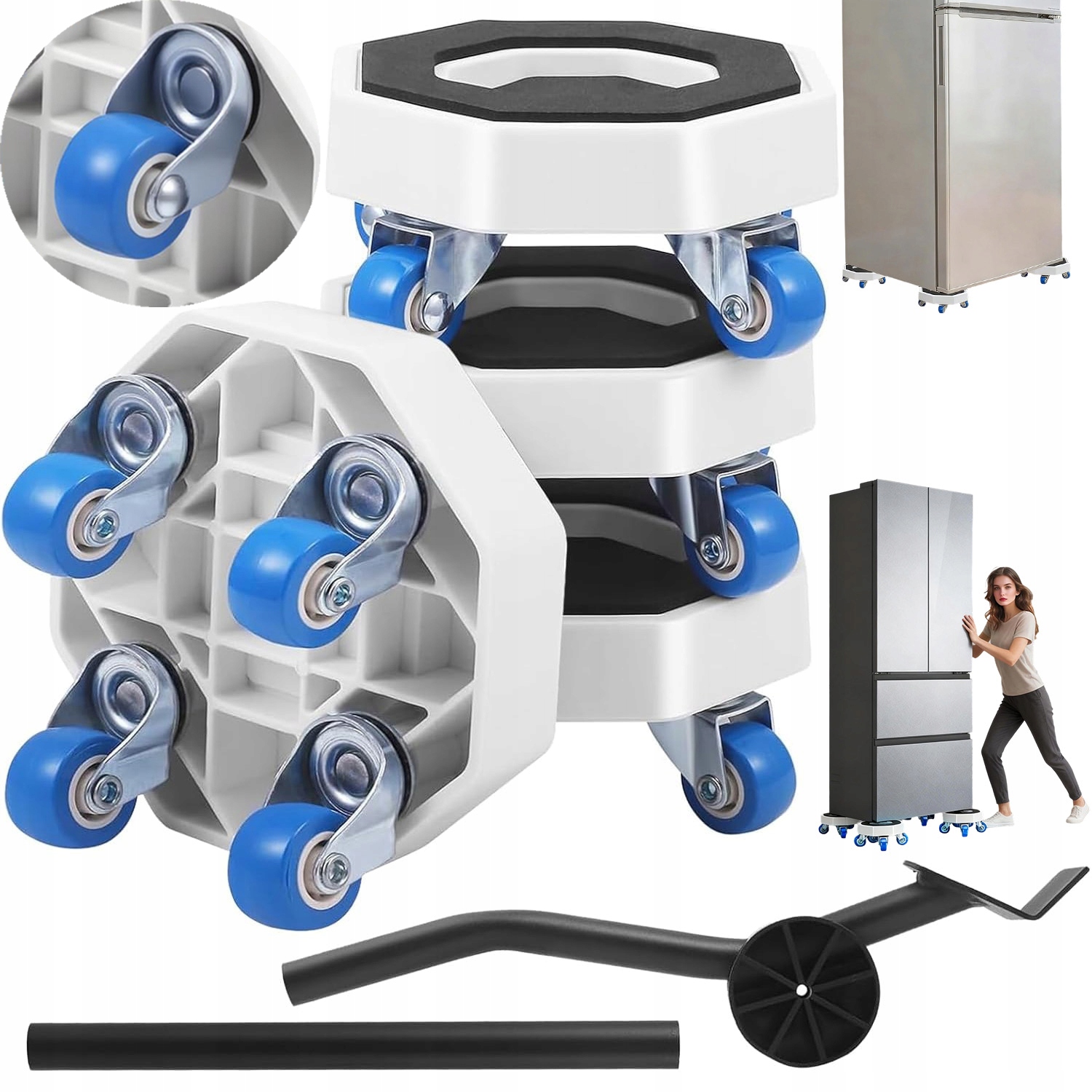 Sada Válečků Pro Přepravu Posouvání Nábytku 400 Kg, Dlouhá Rukojeť, Otáčení O 360°